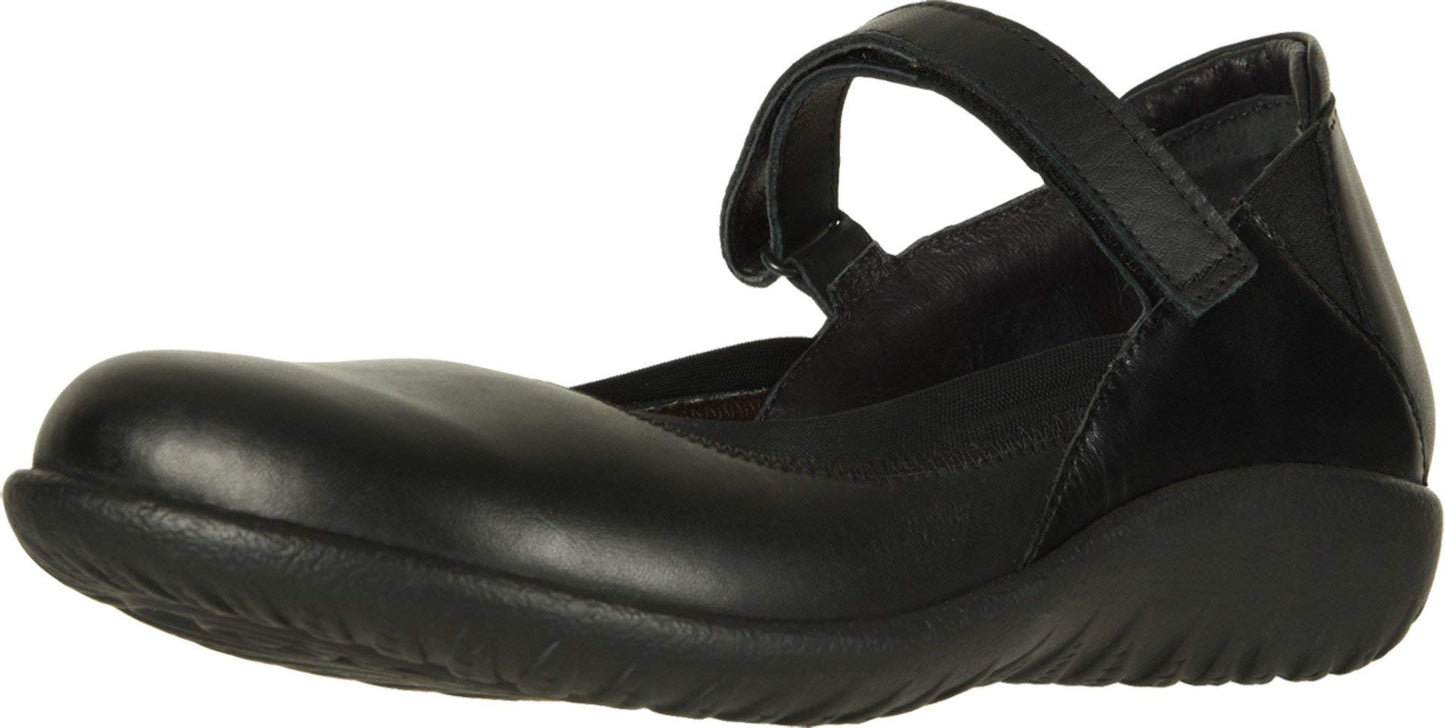 NAOT Footwear Women's Koati Mary Jane Flat Jet Black Lthr/Black Madras Lthr 5 M US