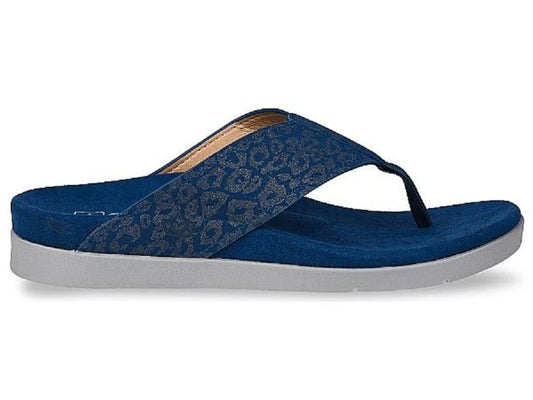 Spenco Women's Hampton Flip Flop Navy Cheetah Size 11M