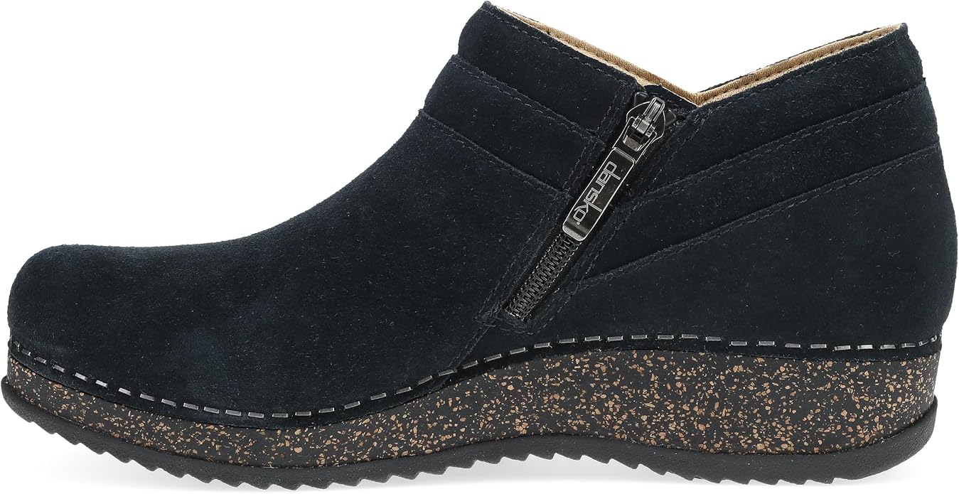 Dansko Women's Muriel Quilted Suede Ankle Bootie - Slip On with Cusioned Cork Mid-Sole
